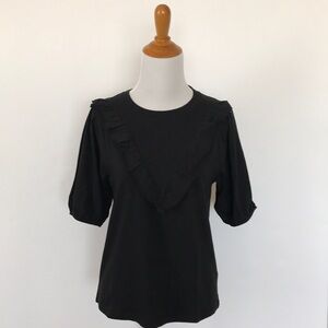 NWT J. Crew Black Ruffle Short Sleeve Tee Shirt